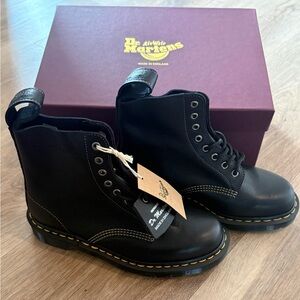 New Dr. Martens Black Leather Lace-Up Boots-Made in England